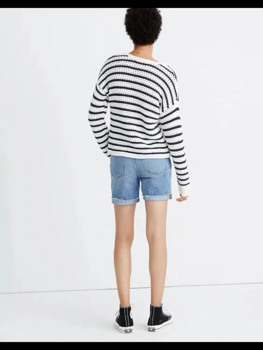 Striped Open-Stitch Austen Pullover Sweater